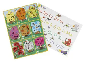 A set of stickers with pictures and words.